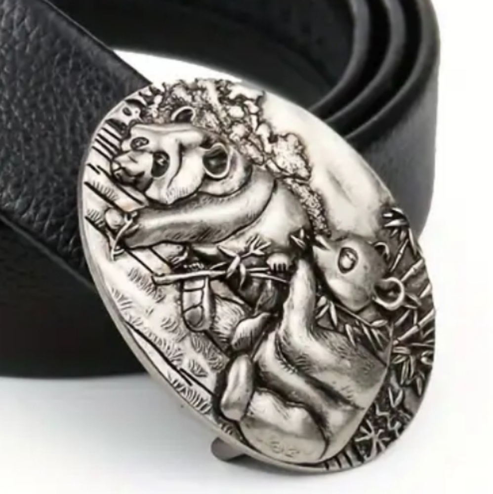New silver Panda belt buckle